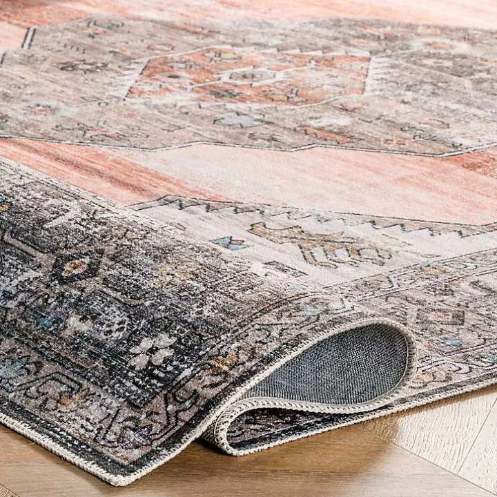 Orange Distressed Medallion Washable Runner