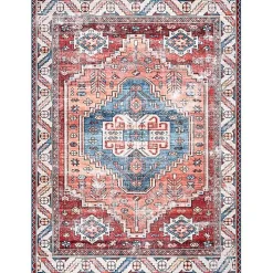 Orange Faded Medallion Washable Area Rug, 5x8