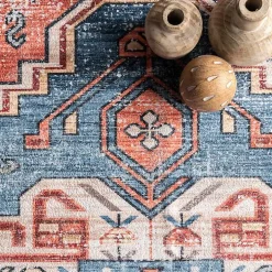 Orange Faded Medallion Washable Area Rug, 5x8