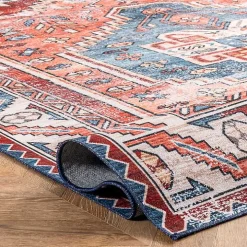 Orange Faded Medallion Washable Area Rug, 5x8