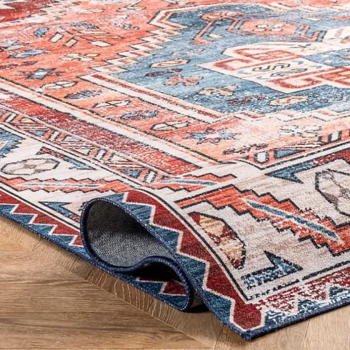 Orange Faded Medallion Washable Area Rug, 5x8