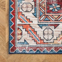 Orange Faded Medallion Washable Area Rug, 5x8