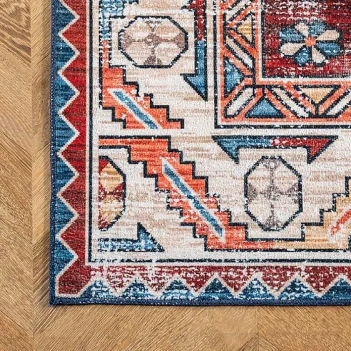 Orange Faded Medallion Washable Area Rug, 5x8