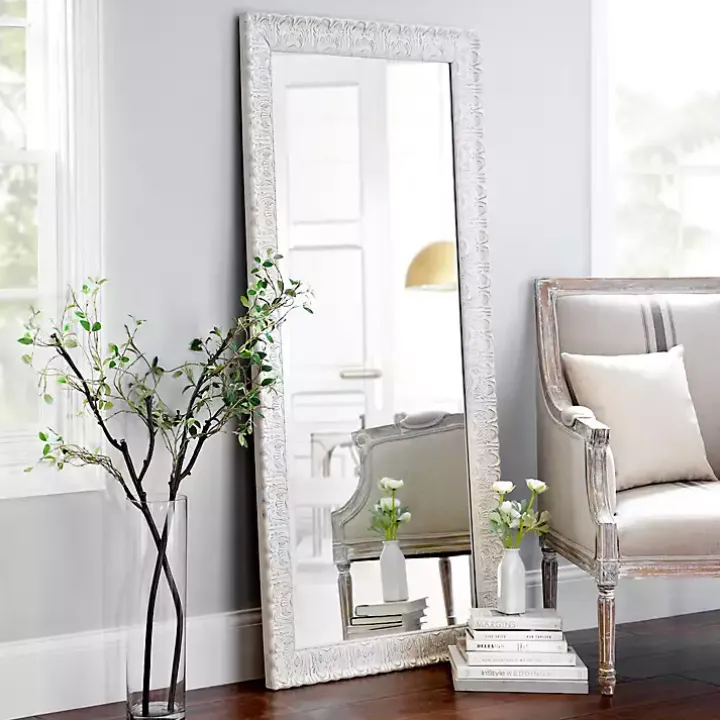 Ornate Distressed Cream Leaner Mirror