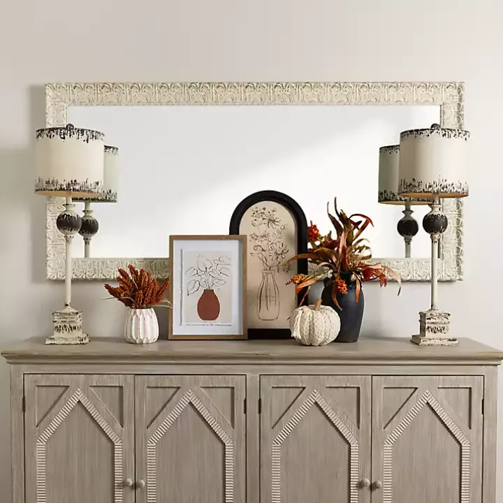 Ornate Distressed Cream Leaner Mirror