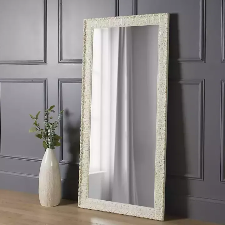 Ornate Distressed Cream Leaner Mirror
