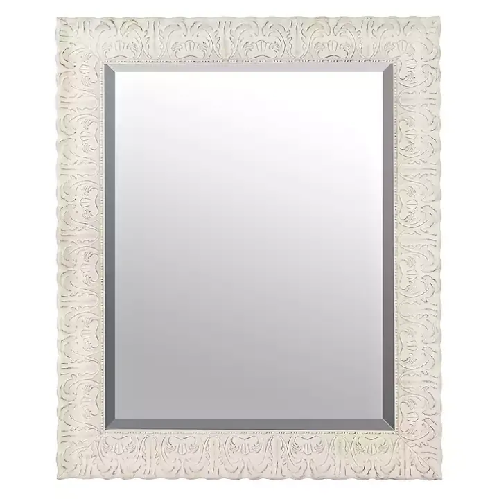 Ornate Distressed Cream Mirror, 29x35