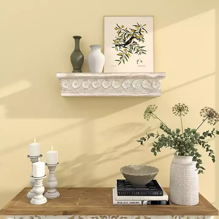 Ornate Farmhouse Wooden Wall Shelf, 28 in.