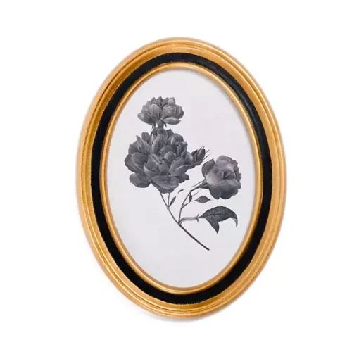 Oval Black Floral Framed Art Print