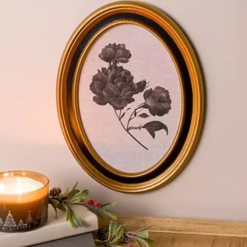 Oval Black Floral Framed Art Print