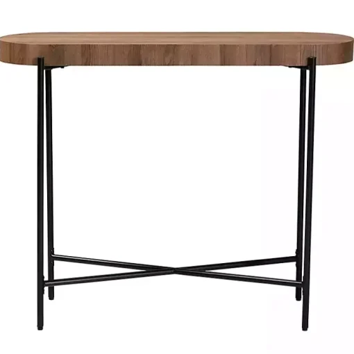Oval Light Brown Wood X Base Console Table