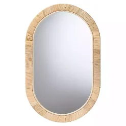 Oval Mahogany and Rattan Wall Mirror