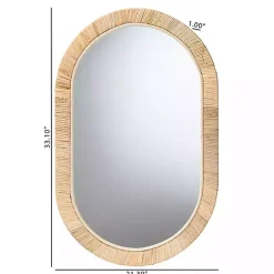 Oval Mahogany and Rattan Wall Mirror
