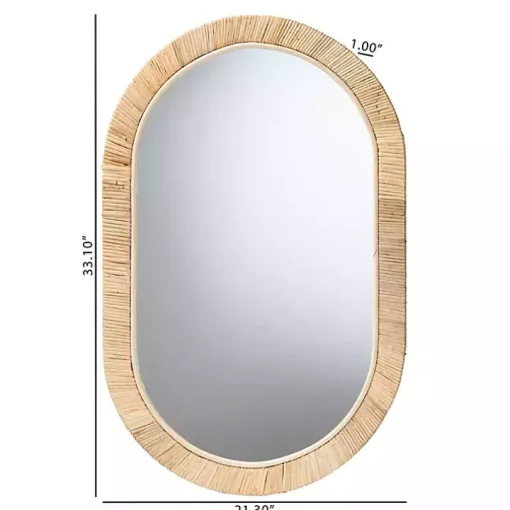 Oval Mahogany and Rattan Wall Mirror
