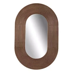 Oval Walnut Ribbed Wood Wall Mirror
