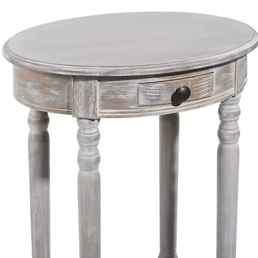 Oval Whitewashed Pine Wood Side Table