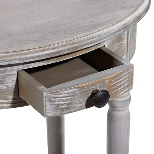 Oval Whitewashed Pine Wood Side Table