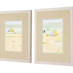 Pastel Beach Umbrella Framed Art Prints, Set of 2