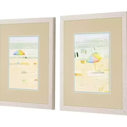 Pastel Beach Umbrella Framed Art Prints, Set of 2