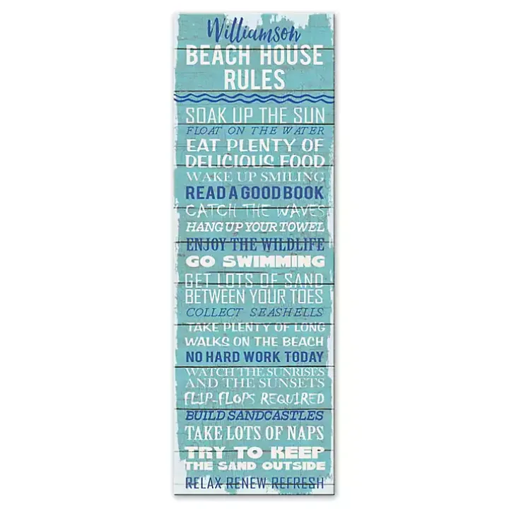 Personalized Beach House Rules Canvas Wall Plaque