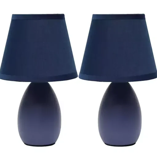 Petite Blue Oblong Table Lamps, Set of 2