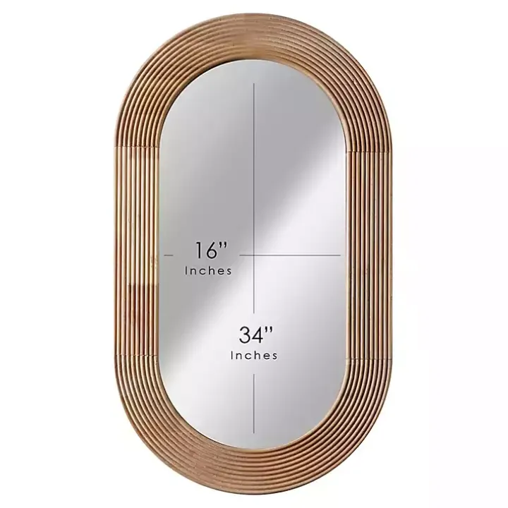 Pill Capsule Oval Shaped Wood Wall Mirror