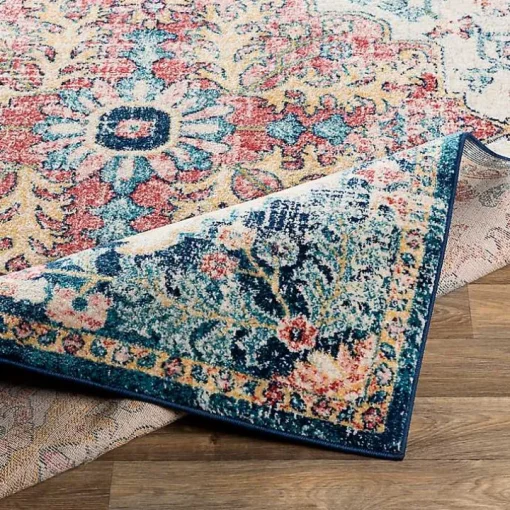 Pink and Blue Traditional Medallion Area Rug, 8x12