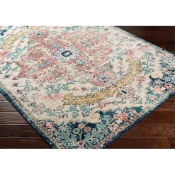 Pink and Blue Traditional Medallion Area Rug, 8x12