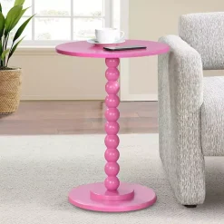Pink Beaded Spindle Accent Table