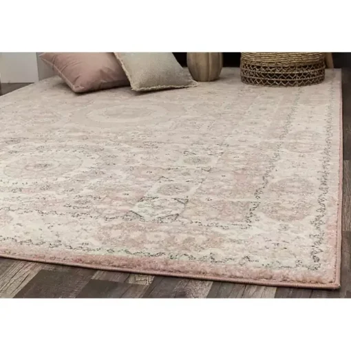 Pink Peony Medallion Area Rug, 5x7