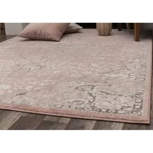 Pink Rose Medallion Area Rug, 5x7