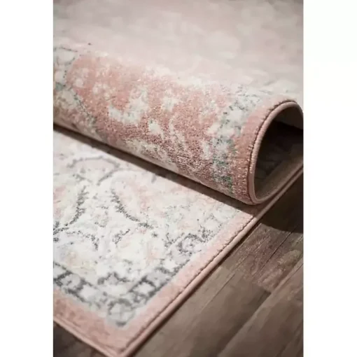 Pink Rose Medallion Area Rug, 5x7
