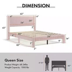 Pink Upholstered Dalia Queen Platform Bed