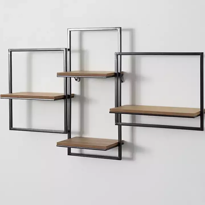 Quadrate Multi-Level Black Metal Wall Shelf