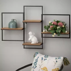 Quadrate Multi-Level Black Metal Wall Shelf