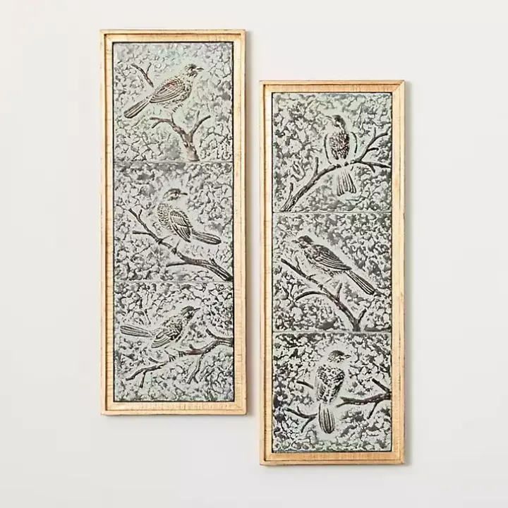 Raised Bird Metal Wall Plaques, Set of 2