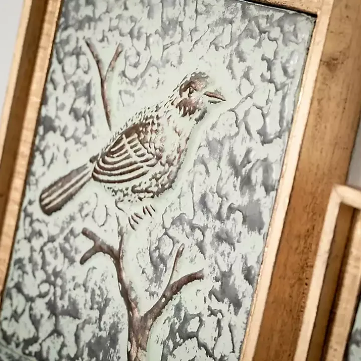 Raised Bird Metal Wall Plaques, Set of 2