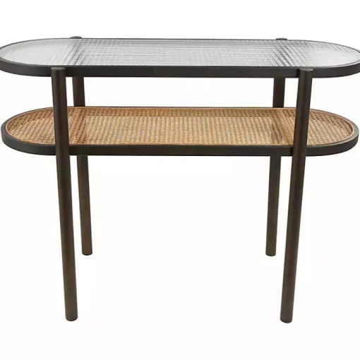 Rattan and Glass 2-Tier Console Table