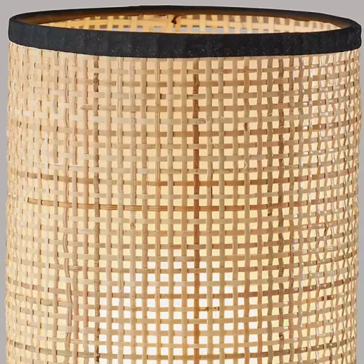 Rattan Cylinder Shade Black Base Table Lamp
