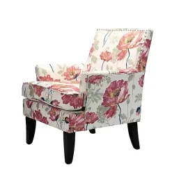 Red and Ivory Floral Upholstered Accent Chair