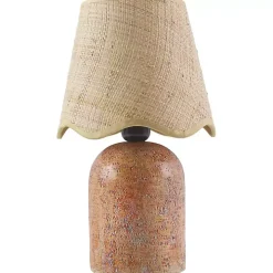 Red Faux Stone Table Lamp with Scalloped Shade