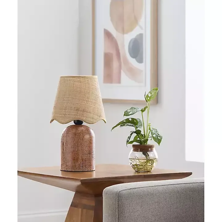 Red Faux Stone Table Lamp with Scalloped Shade