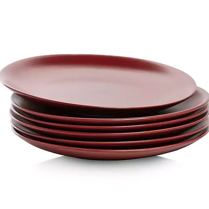 Red Matte Ceramic Dinner Plates, Set of 6