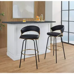 Remy Black Swivel Bar Stools, Set of 2