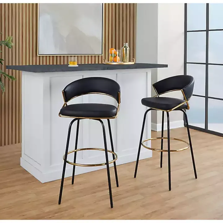 Remy Black Swivel Bar Stools, Set of 2