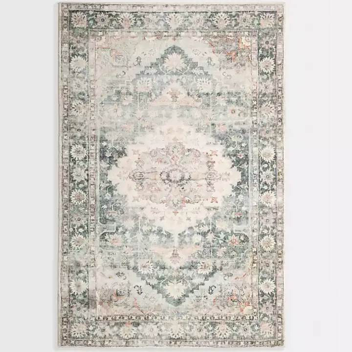 Rosette Green and Ivory Area Rug, 7x9