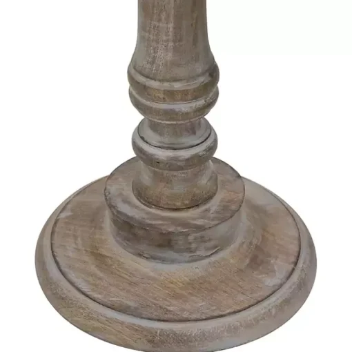 Round Antique Gray Etched Pedestal Accent Table