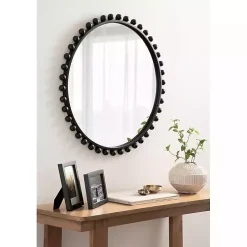 Round Black Beaded Metal Wall Mirror