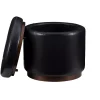 Round Black Faux Leather Storage Ottoman