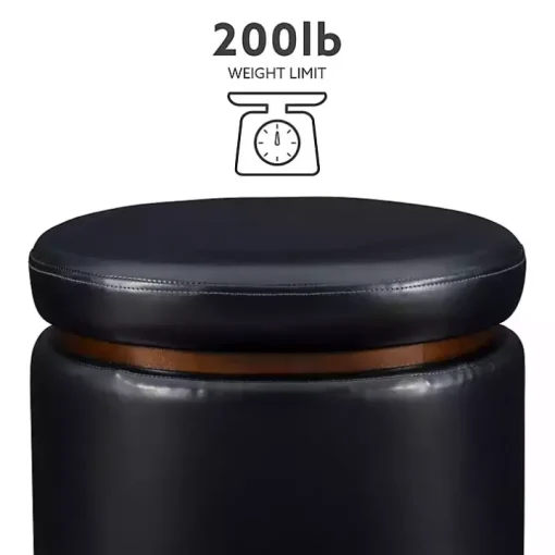 Round Black Faux Leather Storage Ottoman